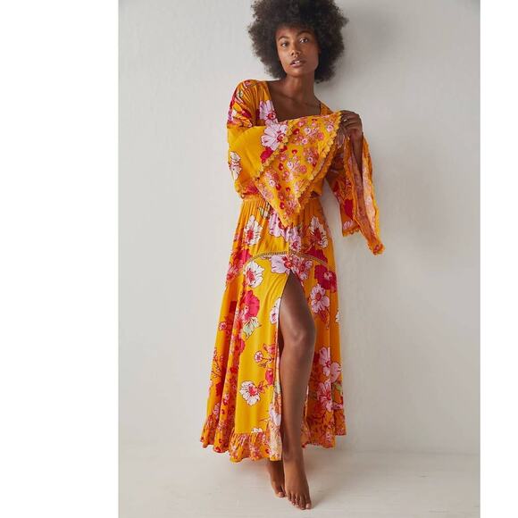 New Free People INTIMATELY Penny Printed Maxi Bodysuit $228 SMALL Gold Combo - Picture 3 of 7